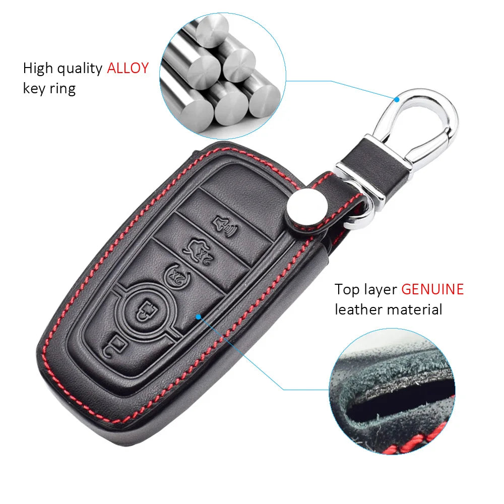 ATOBABI Leather Car Key Cases For Ford F-150 F-250 F-350 F-550 Explorer Fusion Mustang Edge 5 Buttons Smart Remote Control Cover