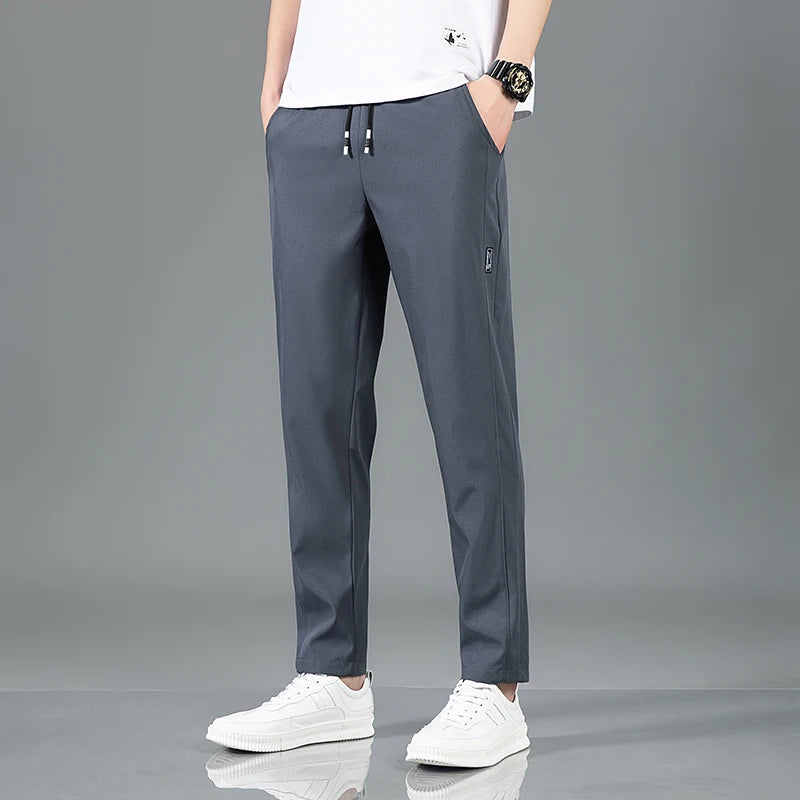 Spring Summer Waist Drawing Solid Color Thin Business Casual Trousers Outdoor Elastic Breathable Straight Tube Sneaker