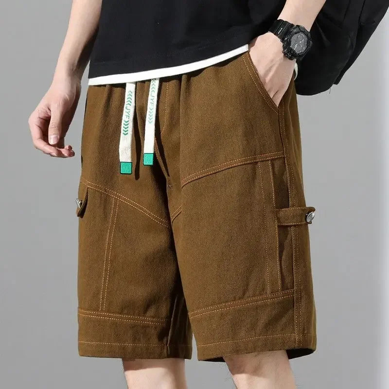 Male Short Pants Solid Bermuda Elastic Waist Men's Cargo Shorts Half Long Cotton Homme Beautiful Vintage Big and Tall Designer