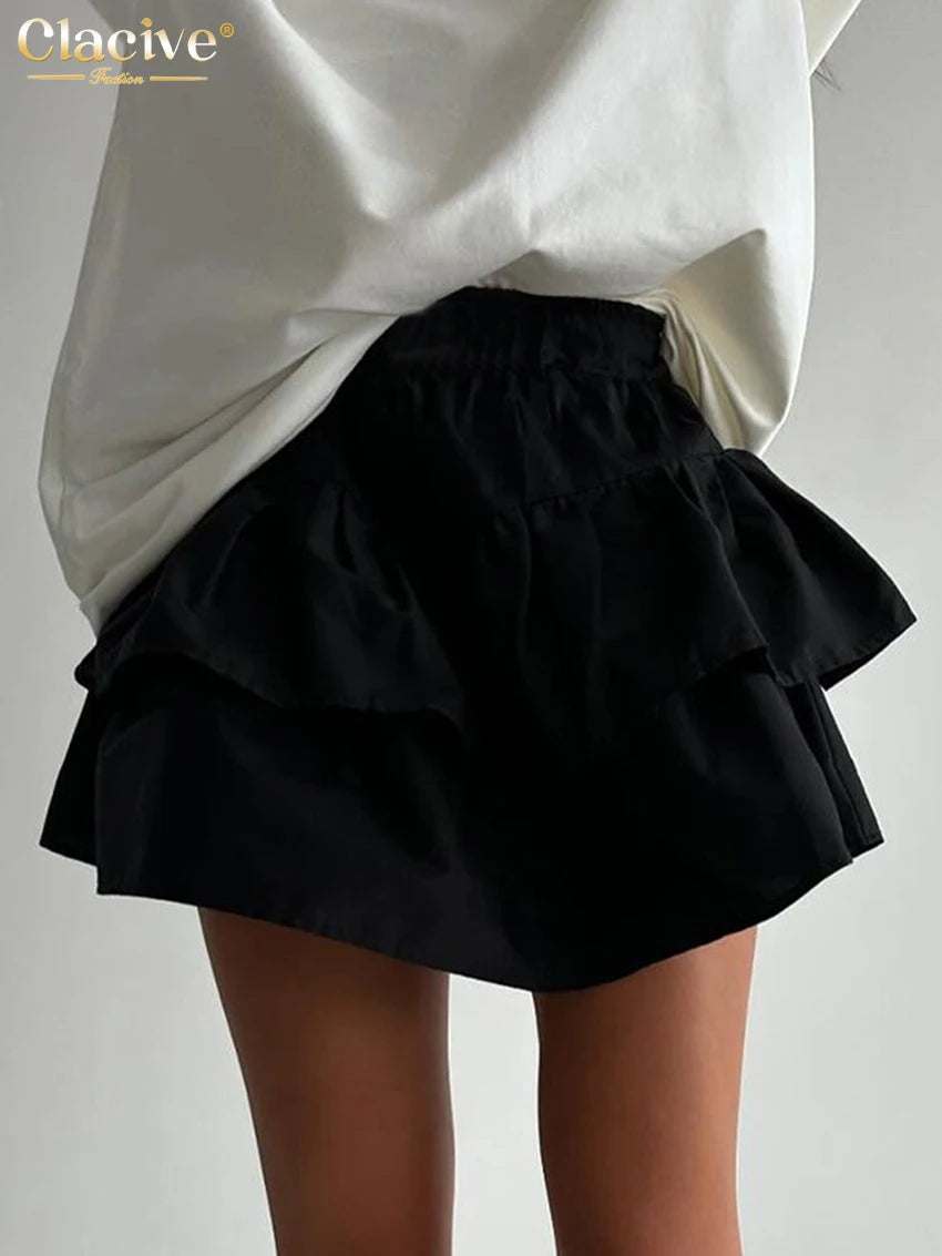 Clacive Fashion Loose Black Skirts For Women 2024 Casual High Waist Mini Skirts Elegant Classic Pleated Skirt Female Clothing