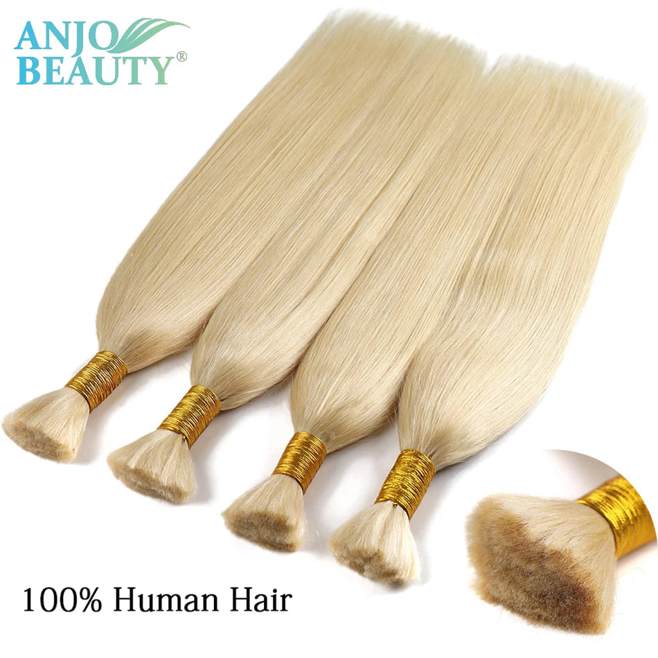 100% Real Human Hair Bulk Blonde no Weft Honey Hair Bulks Vietnamese Virgin Hair Straight Weaving Hair for Braiding