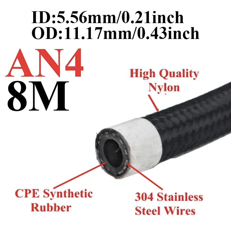 8 Meters 26FT AN4 AN6 AN8 AN10 Universal Car Fuel Hose Oil Gas Line Nylon Steel Braided Radiator Cooler Brake Hose CPE Pipe Tube