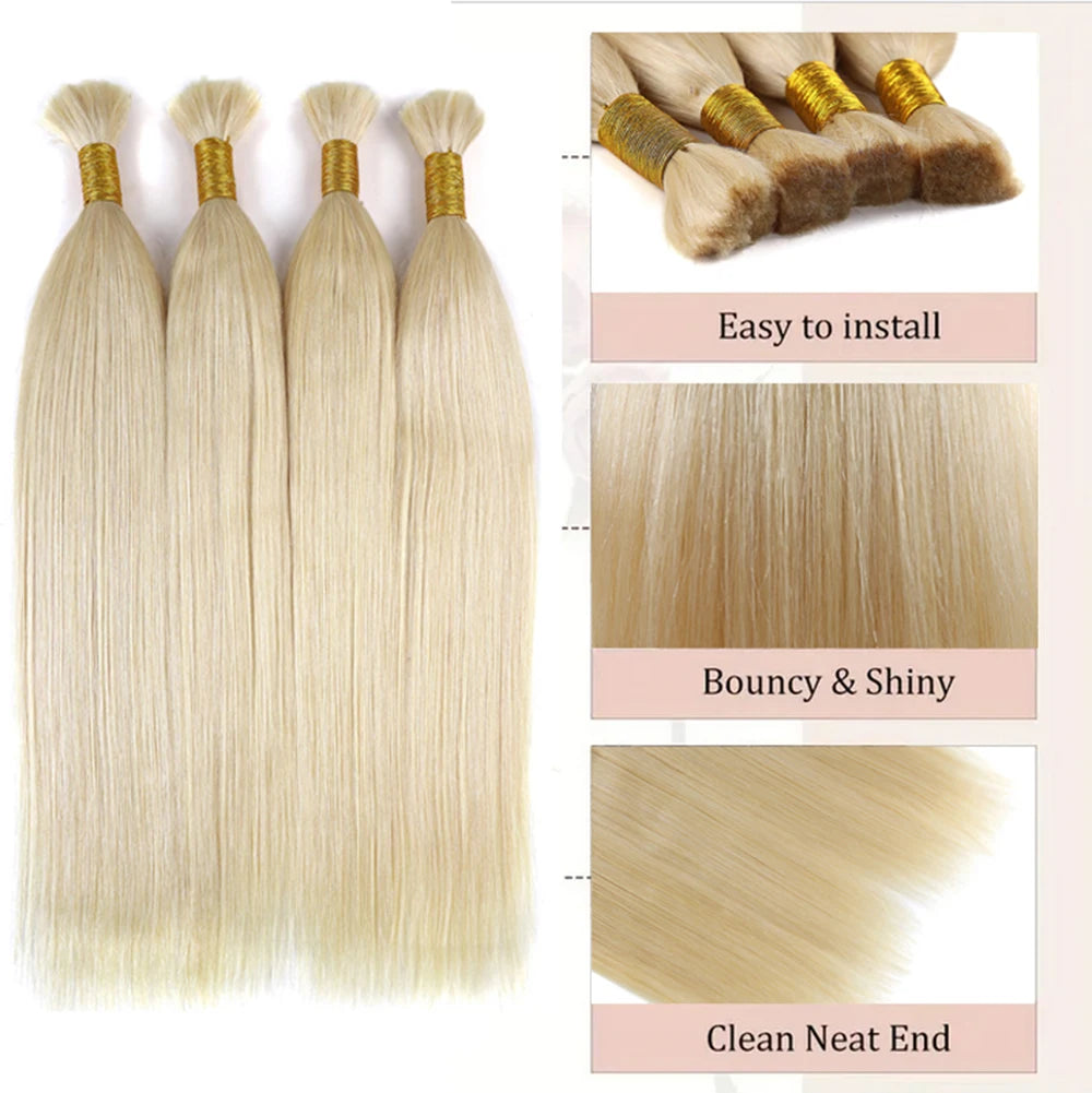 100% Real Human Hair Bulk Blonde no Weft Honey Hair Bulks Vietnamese Virgin Hair Straight Weaving Hair for Braiding