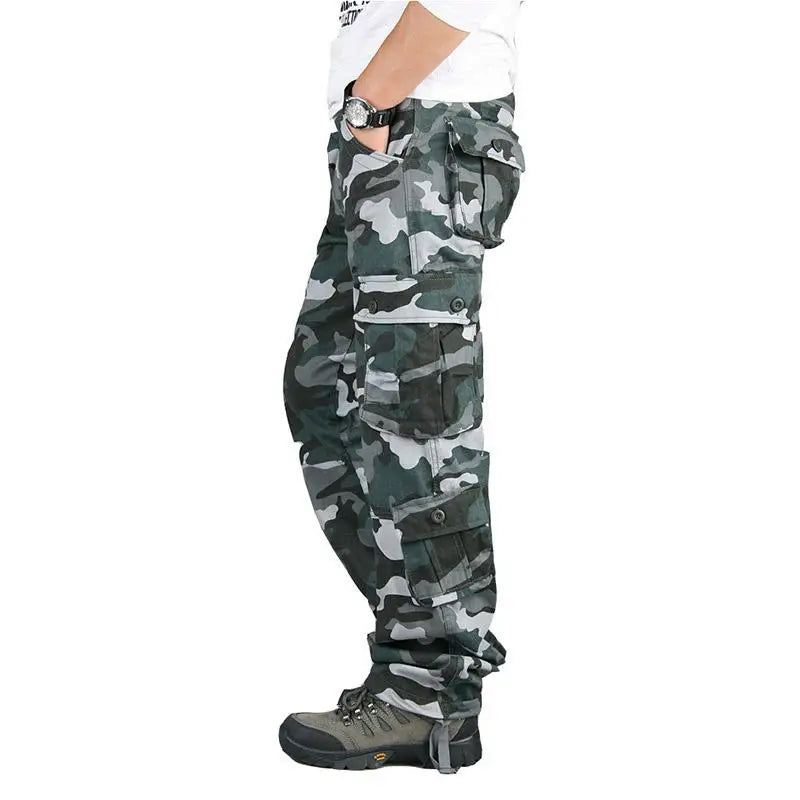 Men's Camo Pants Tactical Cargo Trousers Pure Cotton Overalls Camouflage Loose Work Wear Sports Climbing Sweatpants Heavy Weight