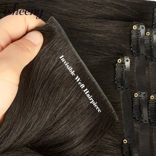 isheeny Invisible Clip in Hair Extensions Human Hair 12-22 inches 8pcs/set Natural Straight Clip Hair Pieces 100-120g Full Head