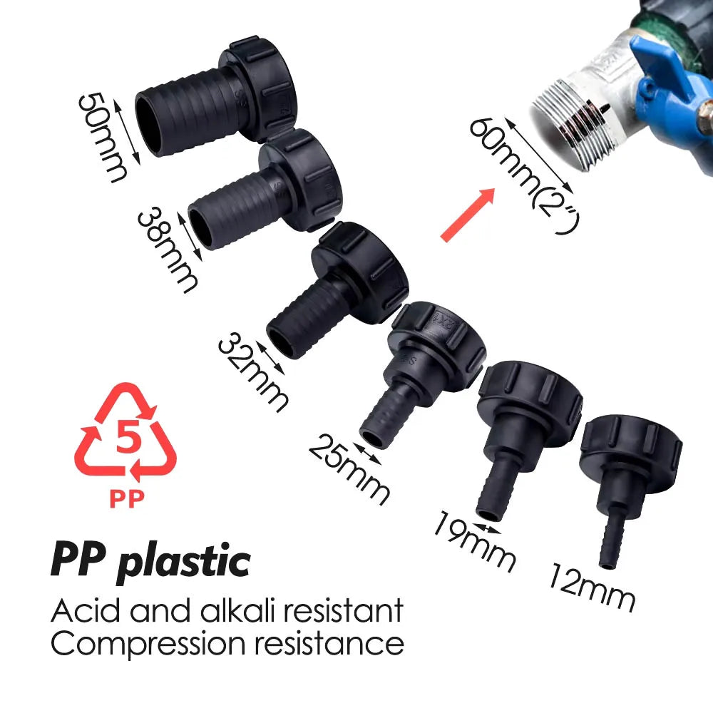 12/19/25/32/38/50mm IBC Water Tank Hose Adapter S60x6 Coarse Thread Barb Pagoda Coupling Joint Garden Irrigation Connect Repair