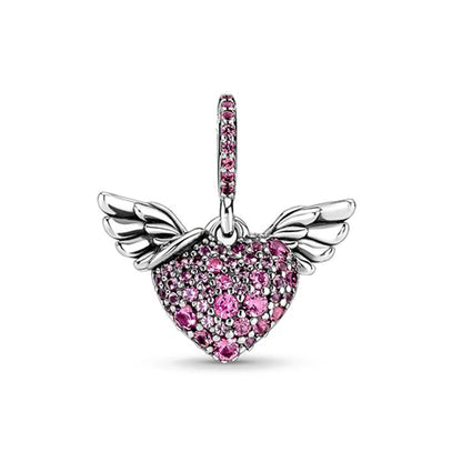 New 2023 Fashion Pink Pansy Flower Pendant Bead 925 Sterling Silver Plated Fit Necklace Keychain Charm DIY Jewelry Bracelet