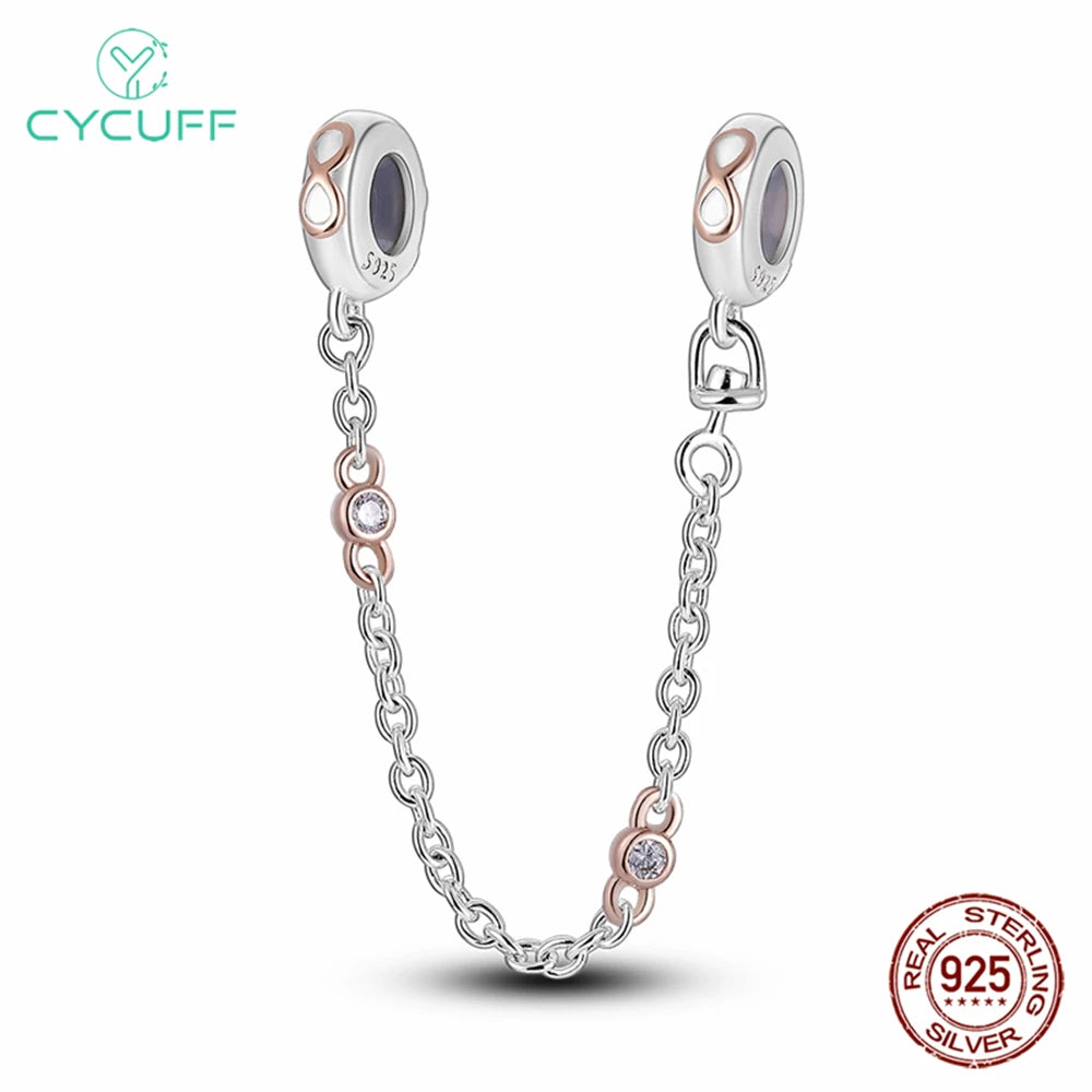 CYCUFF Real 925 Sterling Silver Stars & Moon Sunflower Safety Chains Spacer Beads Charms Fit 925 Original Bracelets DIY Jewelry