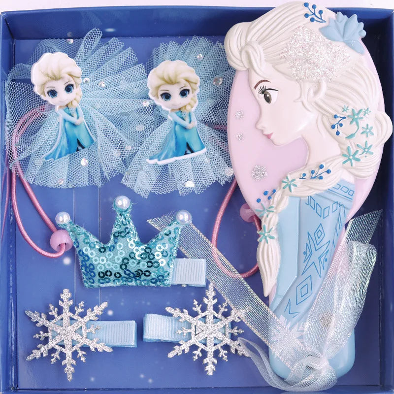 6-Piece Disney Frozen Elsa Anna Peripheral Hair Accessories Cute Cartoon Disney Princess Comb Set Accessories Children'S Girl Gi