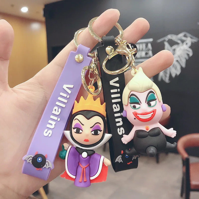 Anime Disney Figure Villain Maleficent The Evil Queen Cruella Silicone Keychain Bag Key Ring Pendant Children Toy Birthday Gifts