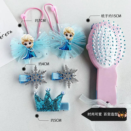 6-Piece Disney Frozen Elsa Anna Peripheral Hair Accessories Cute Cartoon Disney Princess Comb Set Accessories Children'S Girl Gi