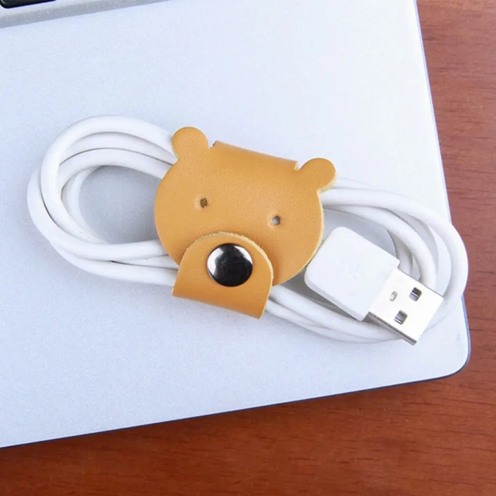 Cartoon Cable Winder Earphone Accessories Leather Cord Organizer Charger Cable Protector Clips Cord Holder Cable Management