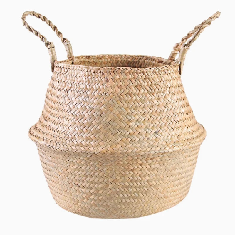 2024 Grass Handmade Weaving Storage Basket Flower Pot Handheld Vegetable Basket Hand Jacquard Pot Cover Home Decoration