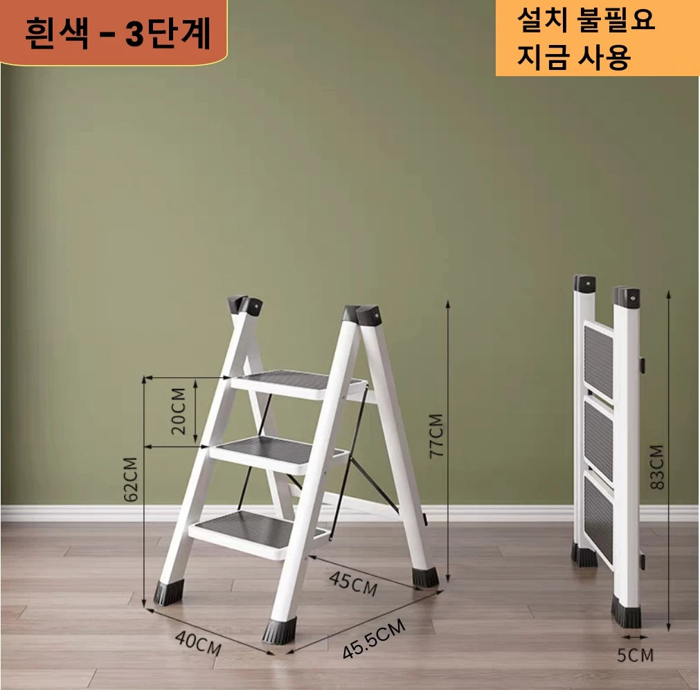 White Folding Ladder Chair Carbon Steel High Stools Strong Load-bearing Thickened Kitchen Step Ladder Stool