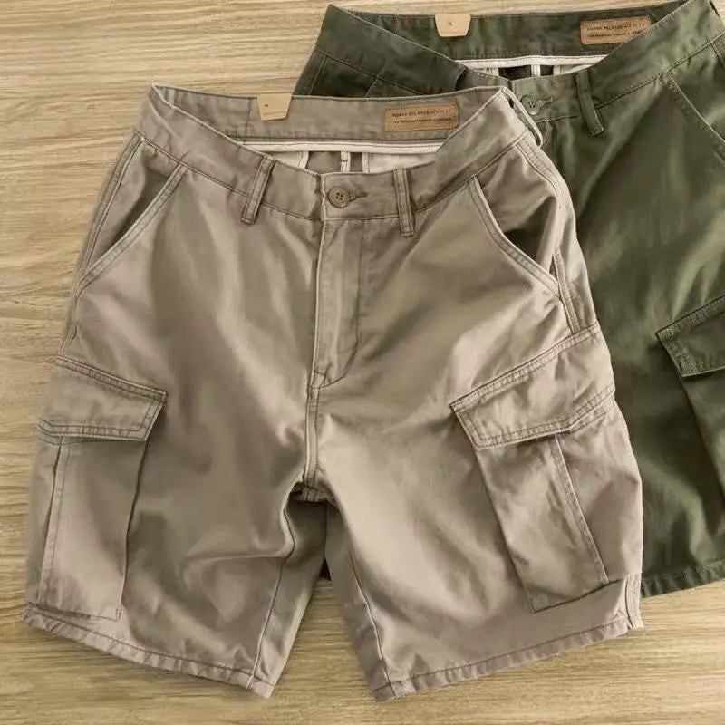 Men's Cargo Shorts Solid Big Size Khaki with Zipper Male Short Pants Button Oversize Clothing Wide Casual Designer Cotton New In