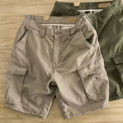 Men's Cargo Shorts Solid Big Size Khaki with Zipper Male Short Pants Button Oversize Clothing Wide Casual Designer Cotton New In