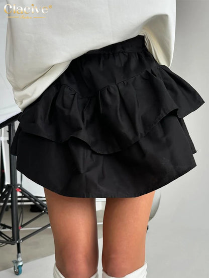 Clacive Fashion Loose Black Skirts For Women 2024 Casual High Waist Mini Skirts Elegant Classic Pleated Skirt Female Clothing