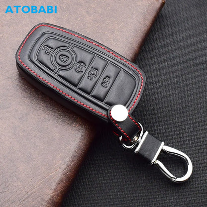 ATOBABI Leather Car Key Cases For Ford F-150 F-250 F-350 F-550 Explorer Fusion Mustang Edge 5 Buttons Smart Remote Control Cover