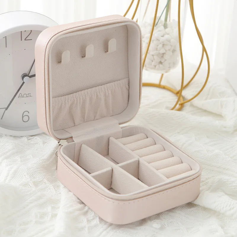 1PC Jewelry Organizer Display Travel Jewelry Zipper Case Boxes Earrings Necklace Ring Portable Jewelry Box Leather Storage