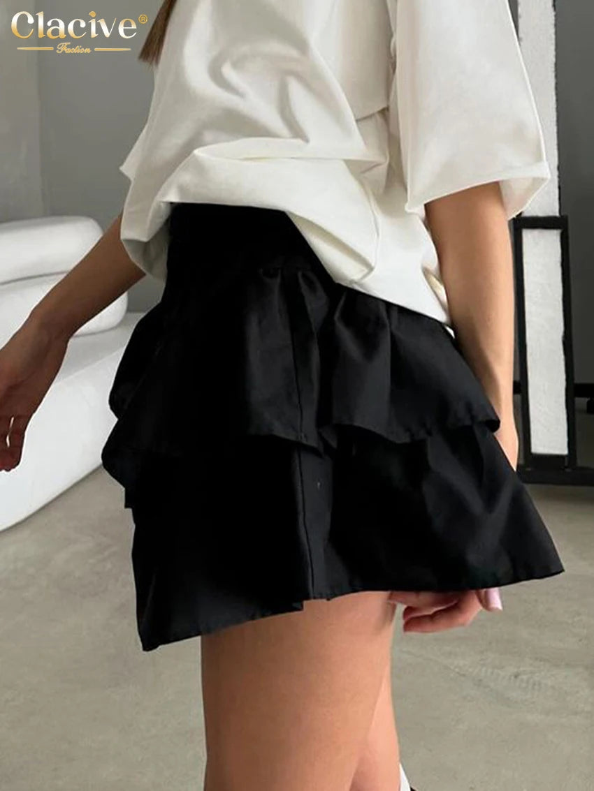 Clacive Fashion Loose Black Skirts For Women 2024 Casual High Waist Mini Skirts Elegant Classic Pleated Skirt Female Clothing