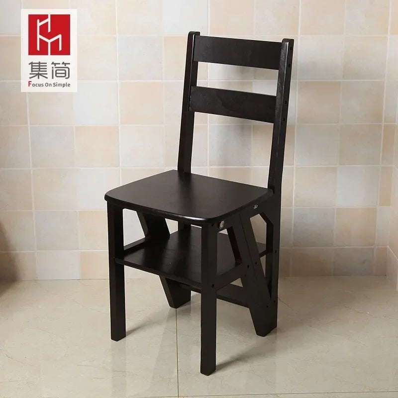 Innovative Multifunctional Household Ladder: Solid Wood Folding Storage, Dual-Use Ladder Chair, Climbing Stool for Home