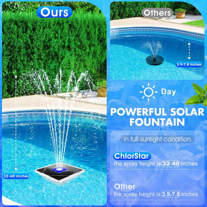 Solar Fountain With Light Show,2024 Large Solar Pool Fountain With Anchor,Square Floating Pool Fountains For Inground Above