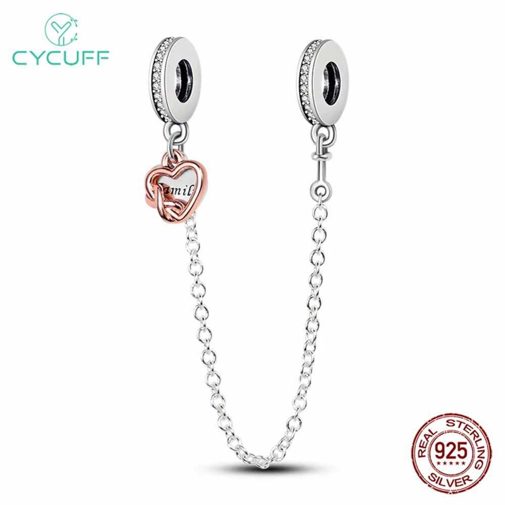 CYCUFF Real 925 Sterling Silver Stars & Moon Sunflower Safety Chains Spacer Beads Charms Fit 925 Original Bracelets DIY Jewelry