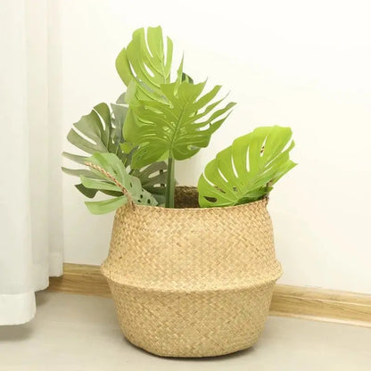 Wicker Basket Toy Organizer Folding Rattan Seagrass Storage Basket Laundry Woven Basket Plant Flower Pot For Home Garden