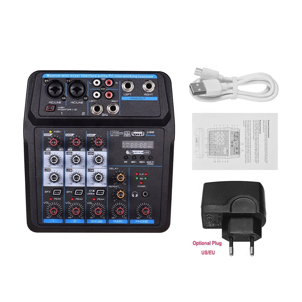 Mini USB Digital Audio Mixer Console Controller with Reverberation 4 Channel Home Computer Live Broadcast