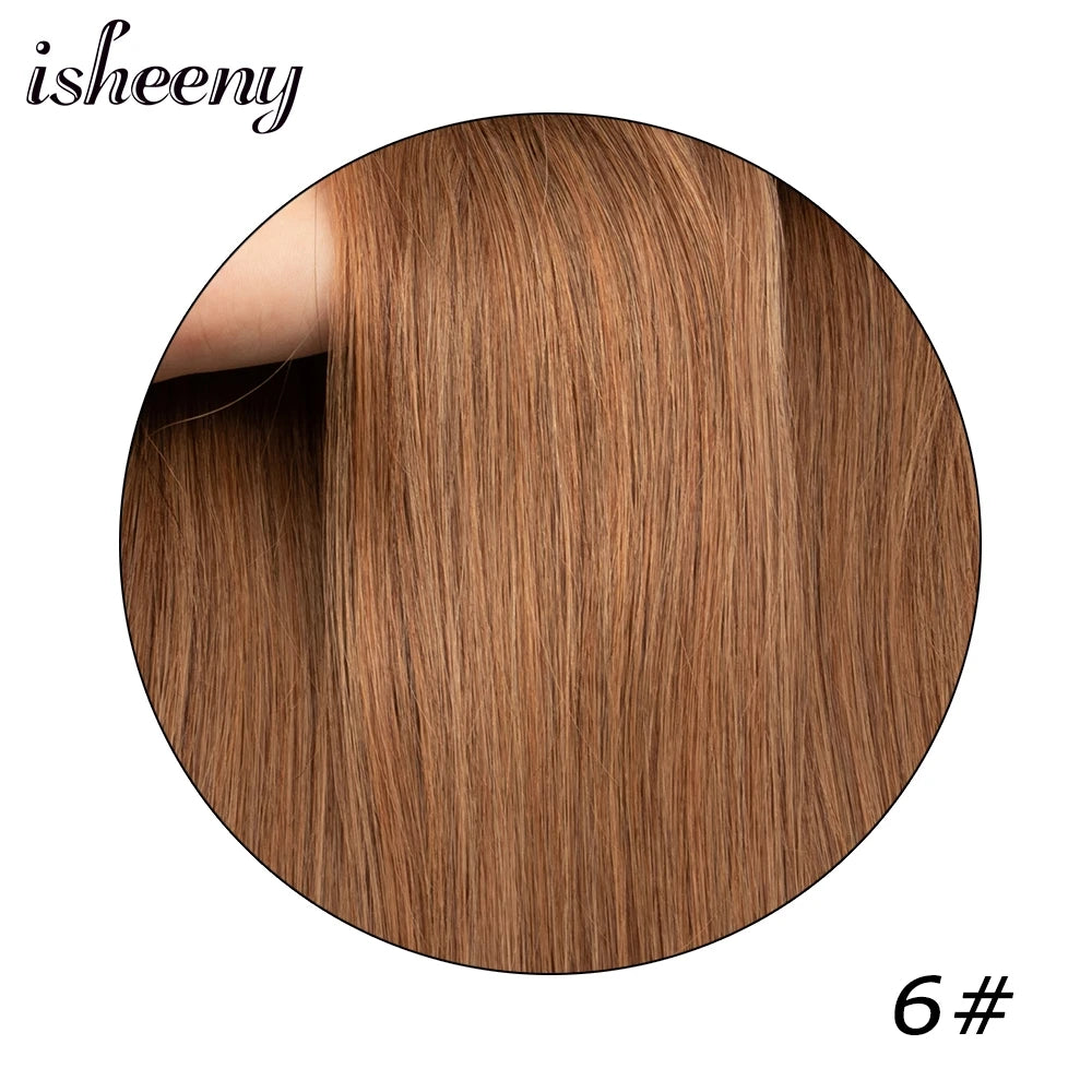 isheeny Invisible Clip in Hair Extensions Human Hair 12-22 inches 8pcs/set Natural Straight Clip Hair Pieces 100-120g Full Head