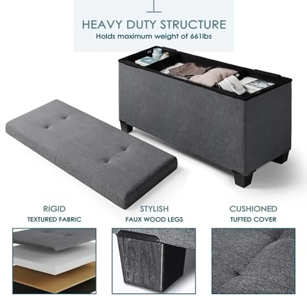 Tufted Storage Ottoman Bench Folding Bedroom End Bed 30" Storage Bins Living Room Organizer Ottomans Seat Foot Rest 660lbs Max