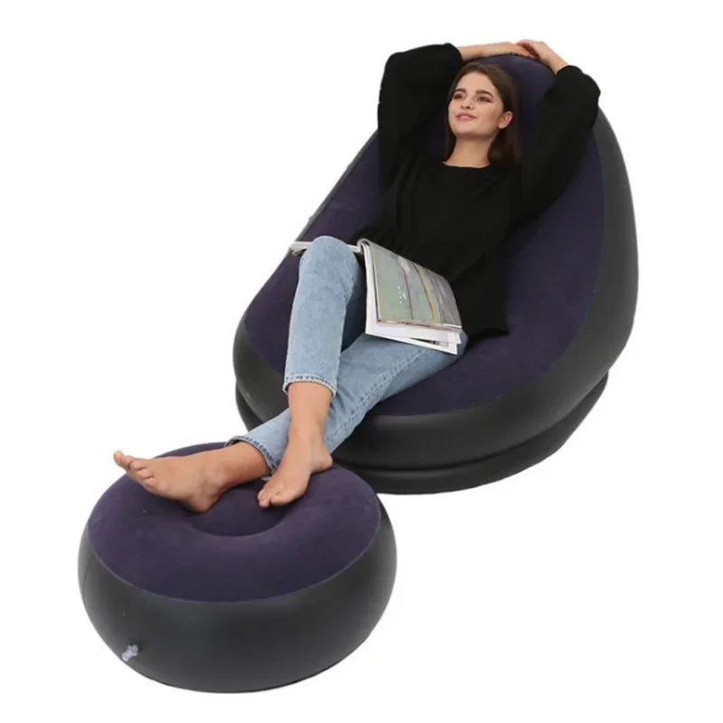 OTAUTAU Inflatable Lazy Sofa Chair PVC Flocking Foldable Sofa with Slip-on Lunch Lounge Chair Set