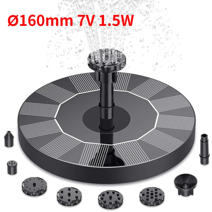 1W/1.5W/2.5W Outdoor Solar Fountain Suitable for Garden Pond Solar Fountain Pump Kit with 6 Nozzles for Garden Decoration