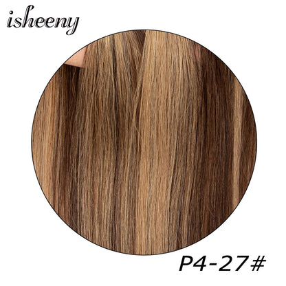 isheeny Invisible Clip in Hair Extensions Human Hair 12-22 inches 8pcs/set Natural Straight Clip Hair Pieces 100-120g Full Head