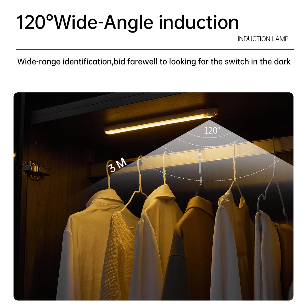 LED Motion Sensor Light Wireless LED Night Light Type C Rechargeable Light Cabinet Wardrobe Lamp Staircase Backlight For Kitchen