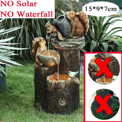 D2 Duck Squirrel Solar Power Resin Patio Fountain Garden Design With Led Light Garden Decoration Outdoor Simulation Decoration