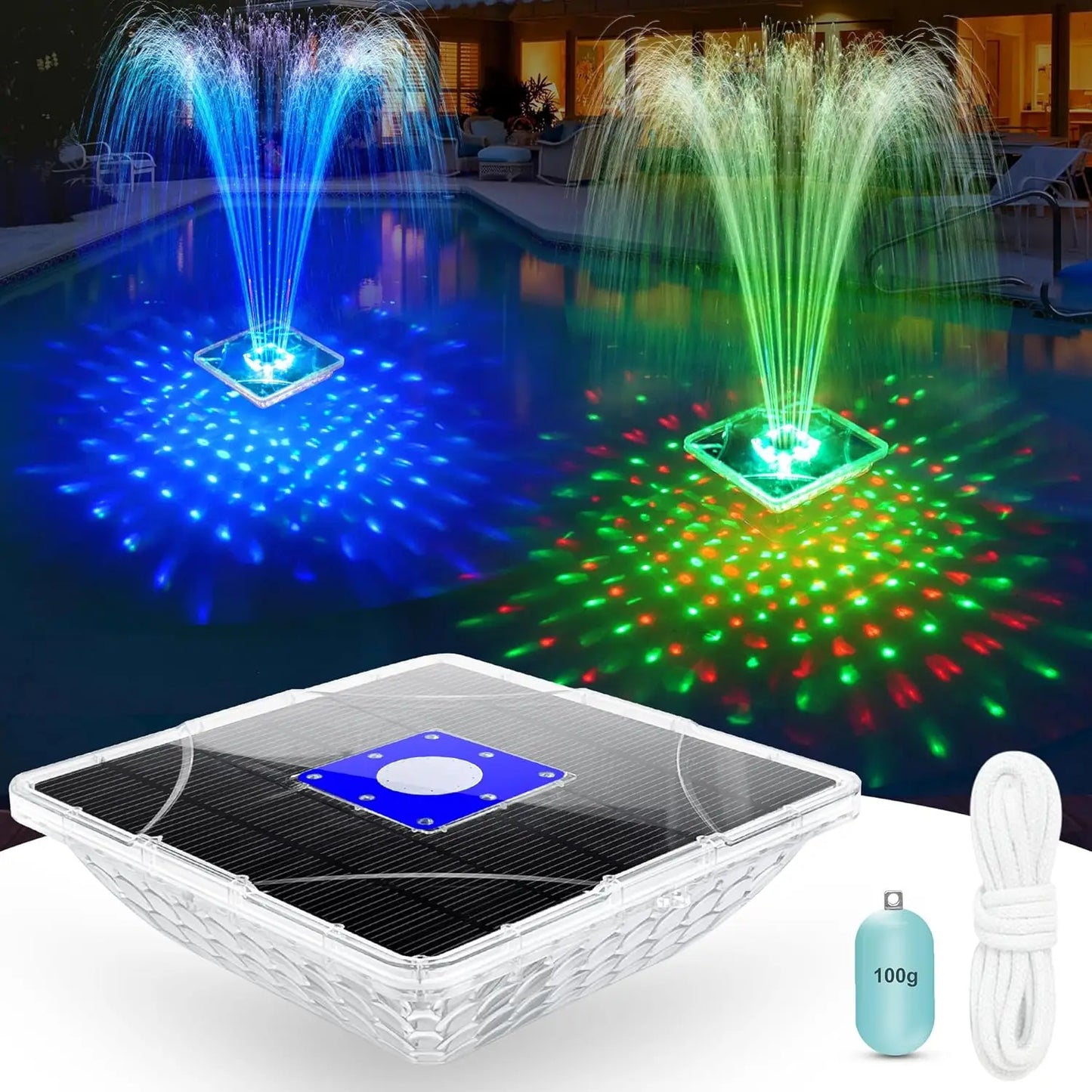 Solar Fountain With Light Show,2024 Large Solar Pool Fountain With Anchor,Square Floating Pool Fountains For Inground Above