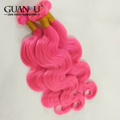 Pink Body Wave Human Hair Bundles 100% Remy Human Hair Extensions Brazilian 3/4 Bundles Deals Human Hair Wefts