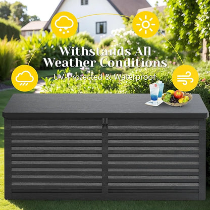 130 Gallon Resin Deck Box, Large Outdoor Storage with Lockable Lid & Side Handles, Deck Boxes Outdoor Waterproof