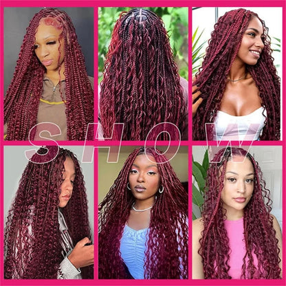 22Inch 100% Human Hair Bundle No Weft Deep Wave Curly Brazilian Virgin Hair for Boho Braid Burgundy 1 2 3 Bundles Hair for Women