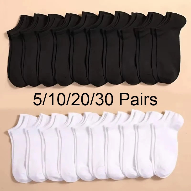 5/10/20/30 Pairs Women/Men Boat Socks Invisible Low Cut Silicone Summer No-show Ankle Socks Solid Color Casual Breathable