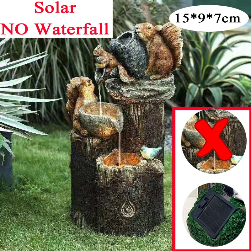 D2 Duck Squirrel Solar Power Resin Patio Fountain Garden Design With Led Light Garden Decoration Outdoor Simulation Decoration