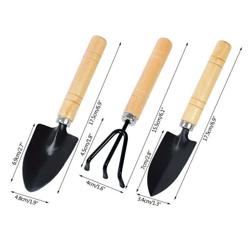 3/6 Pcs Wooden Handle Iron Garden Shovel Rake Spade for Flowers Potted Plant Bonsai Mini Gardening Tools Set Digging Weeding