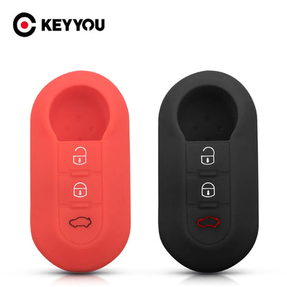 KEYYOU For Fiat 500 Panda Punto Bravo Silicone Car Key Cover 3 Button Flip Folding Remote Key Shell Case