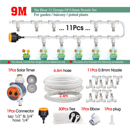 White 1/4" PE Hose 0.8mm 60W Self-Priming Pump Garden Misting Watering Irrigation Kits System Greenhouse Timer Automatic Sprayer