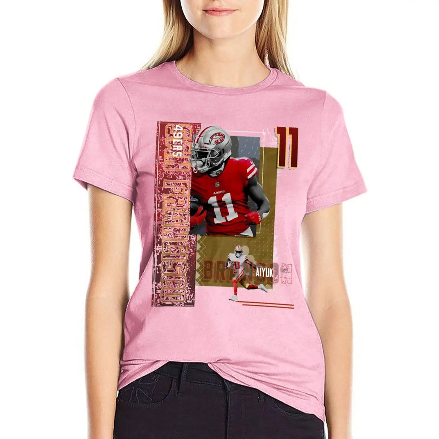 Brandon sport Aiyuk Football Paper 49ers 2 T-Shirt plus size tops anime kawaii clothes plus sizes t shirts for Women loose fit