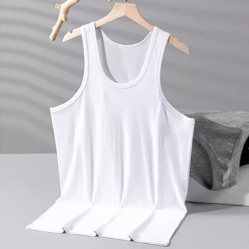 Men's solid color basic cotton narrow shoulder vest fashion casual men's T-shirt sports fitness Joker round neck youth vest