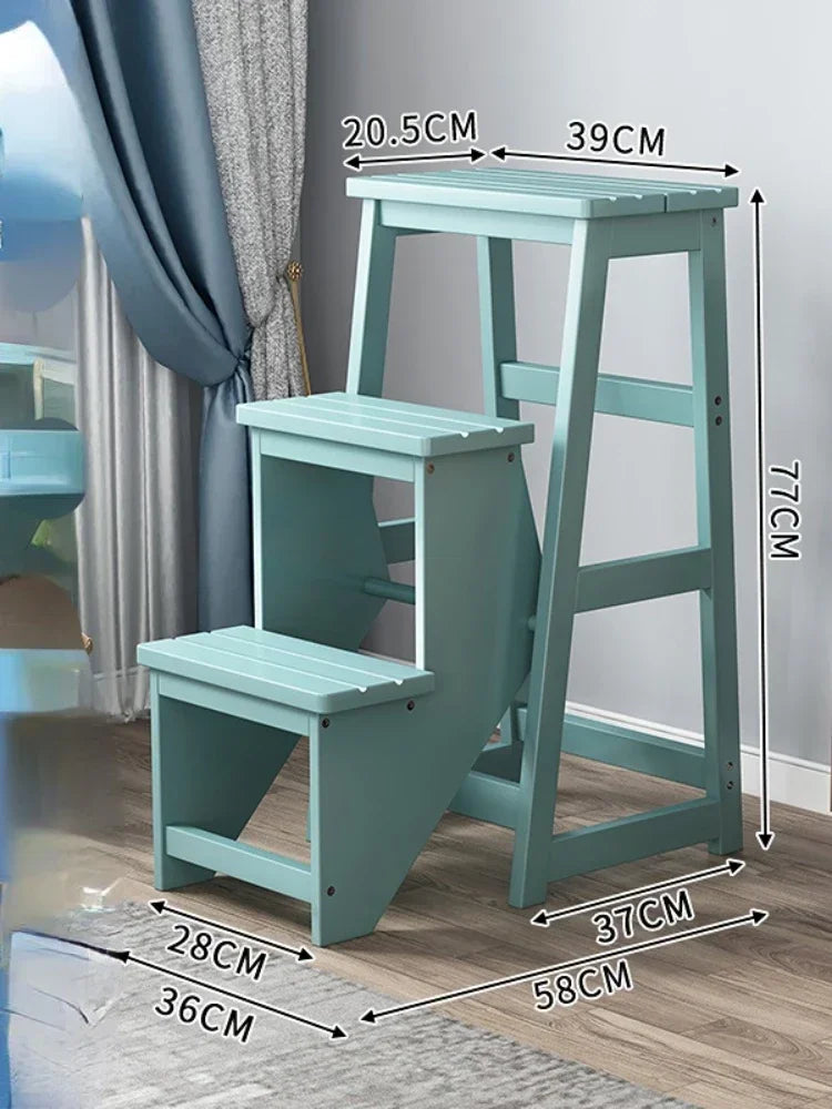 Innovative Multifunctional Household Ladder: Solid Wood Folding Storage, Dual-Use Ladder Chair, Climbing Stool for Home