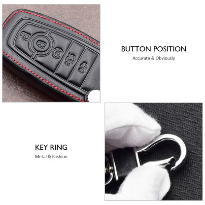 ATOBABI Leather Car Key Cases For Ford F-150 F-250 F-350 F-550 Explorer Fusion Mustang Edge 5 Buttons Smart Remote Control Cover