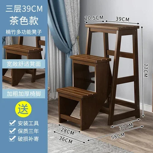 Innovative Multifunctional Household Ladder: Solid Wood Folding Storage, Dual-Use Ladder Chair, Climbing Stool for Home